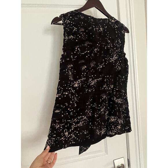 Tory Burch Silk Layered Ruffled Lea Black Stars Blouse Size 8 - Picture 6 of 7